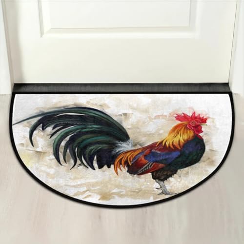 Aglebo Half Round Door Mat Rooster Welcome Mat