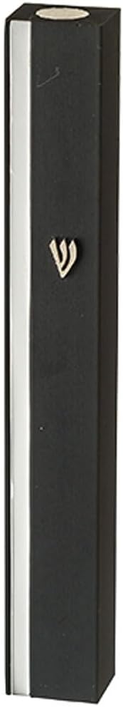 YourHolyLandStore Modern Mezuzah Case Black with Silver Stripe Aluminum