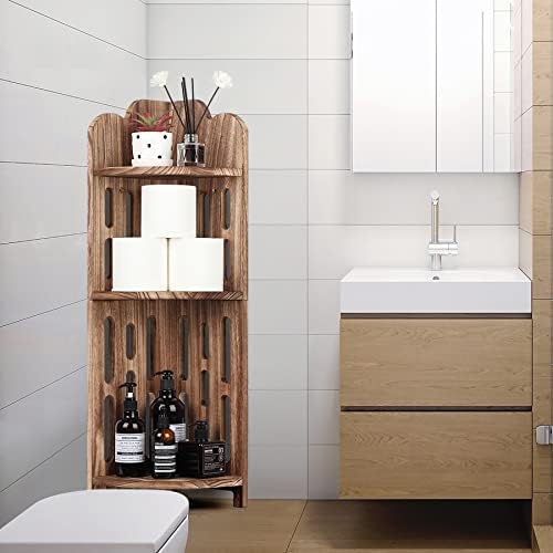 Meangood 3 Tier Solid Wood Corner Shelf Stand