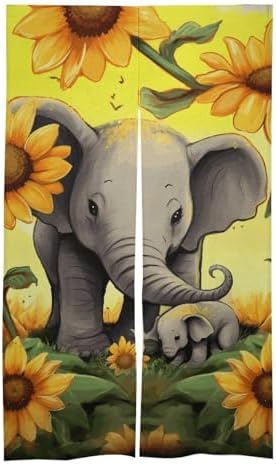 Mother Elephant Sunflowers Door Curtain 57x17 Inches