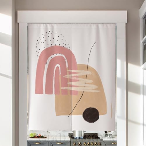 Geometric Circle Door Curtain with Retractable Rod