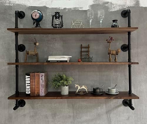 Rogmars 48 Inch 3 Tier Pipe Floating Shelf Dark Brown