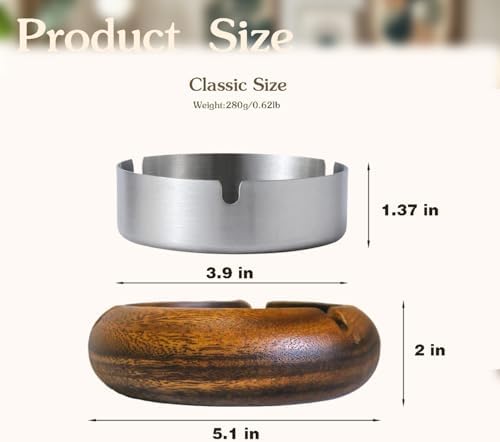 Exquisite Walnut Wood Cigarette Ashtray with Steel Liner