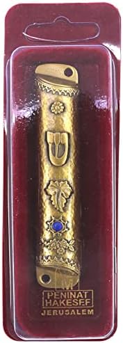 YourHolyLandStore Brass Mezuzah Case with Flowers Leaves