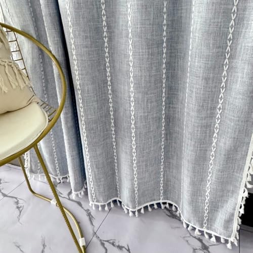 Amidoudou Striped Boho Curtain Pair Grayish Blue 54x96 Inch
