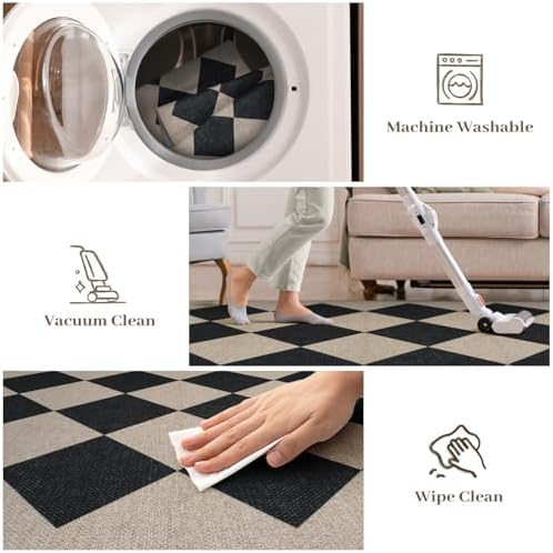 Collive Checkered Jute Entryway Rug 3x5 Non Slip