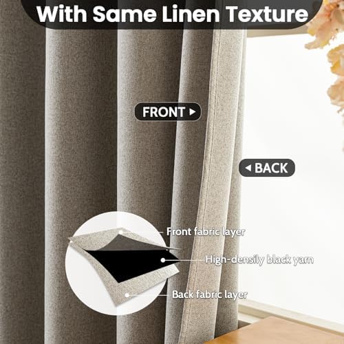 COSVIYA 100 Blackout Linen Curtains 2 Panels Set 90 Inch Length