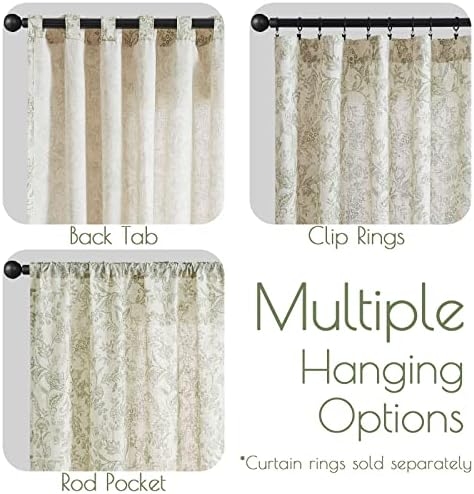 Lazzzy Linen Curtains Farmhouse Green Floral Print 2 Panels Set
