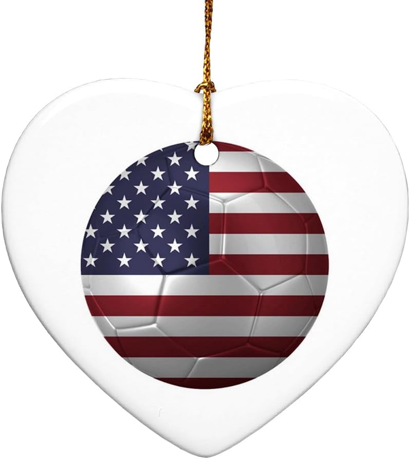 GRAPHICS AND MORE USA Flag Soccer Ball Heart Shaped Porcelain Christmas Ornament