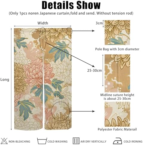 Boho Style Noren Doorway Curtain with Flowers Design