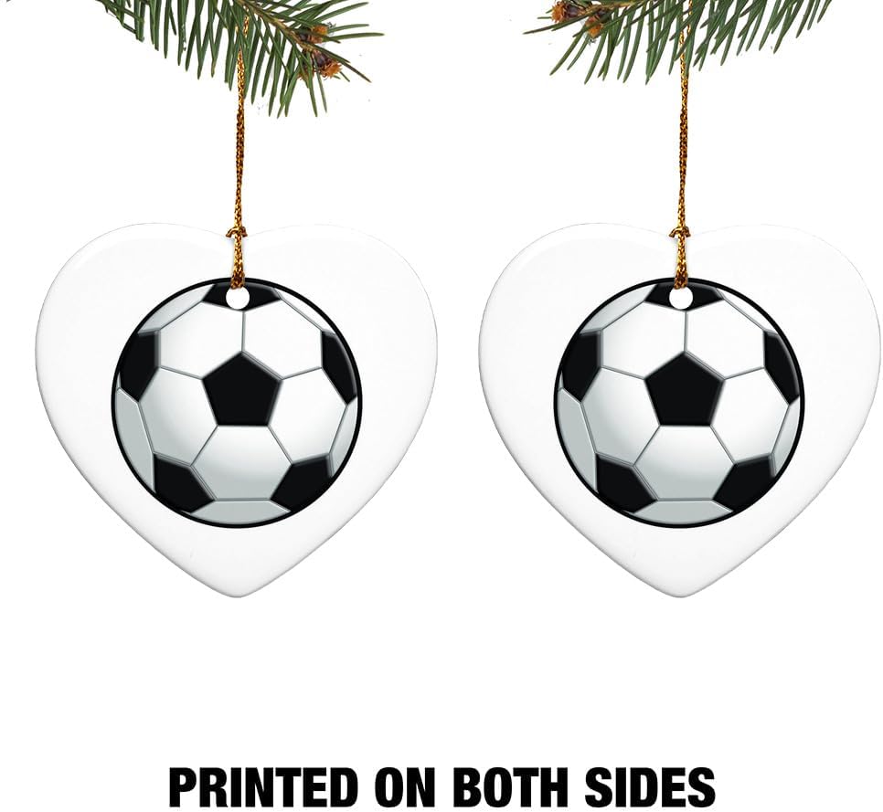 GRAPHICS MORE Heart-Shaped Soccer Ball Football Porcelain Christmas Tree Ornament