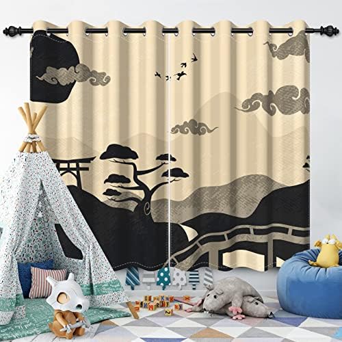 Japanese Scenery Blackout Curtains 2 Panel Set 42x84 Inch