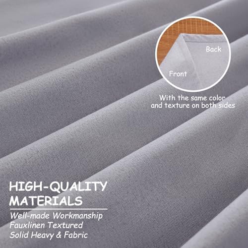 Light Grey Blackout Pinch Pleated Linen Curtains 2 Panels Set 90 Inches