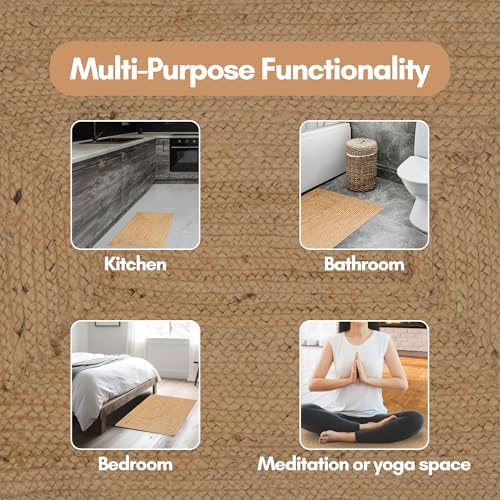 INDIAN ARTISTIC Jute Cotton Rug 2x3 ft Reversible