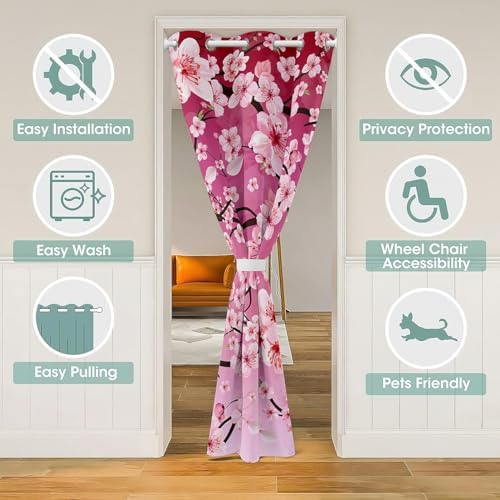 Jejeloiu Cherry Blossoms Room Darkening Curtain 34x80