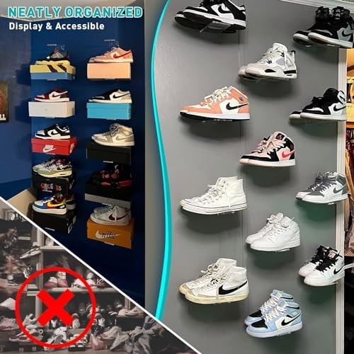 SIPRDE Floating Shoe Display Shelves Set of 6 Wall Mount Clear Acrylic