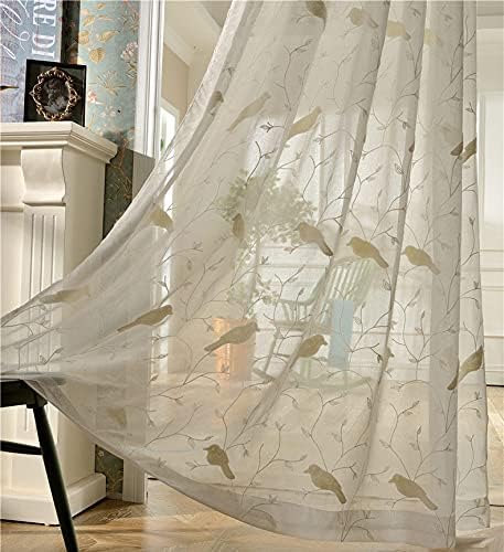 SLOW SOUL 2 Panel White 3D Embroidered Birds Curtains