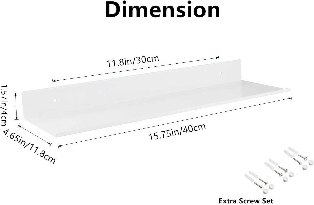 Z Metnal White Wall Shelves 2 Pack 16x5 Inch Modern Floating Bathroom Shelf