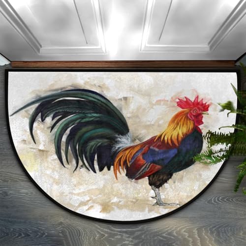 Aglebo Half Round Door Mat Rooster Welcome Mat