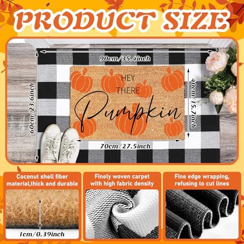 Duraaamo Fall Coir Doormat and Plaid Rug Set