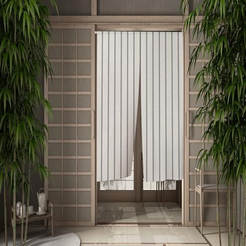 Leowefowa Modern Gray Stripe Noren Door Curtain