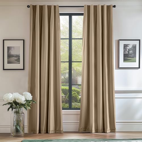 Lazzzy Velvet Curtain Beige Thermal Insulated Drapes 96 Inch Set of 2