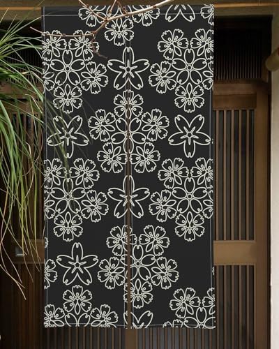 Japanese Noren Door Curtain with Petal Design 34x60 Inches