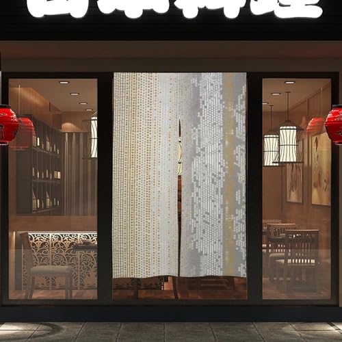 Japanese Noren Door Curtain with Gold and Gray Pattern