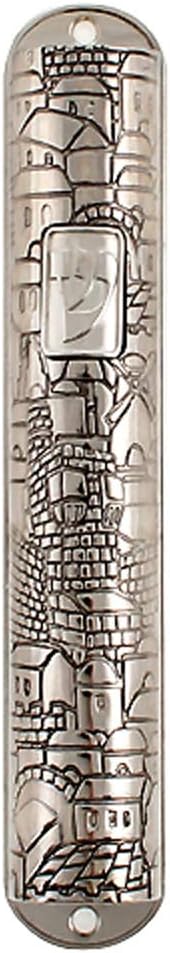Metal Large Mezuzah Case Featuring Jerusalem Old City Landscape