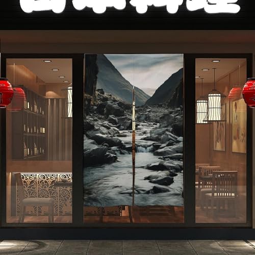 River and Gray Rocks Door Cover Curtain 57x17 Inches