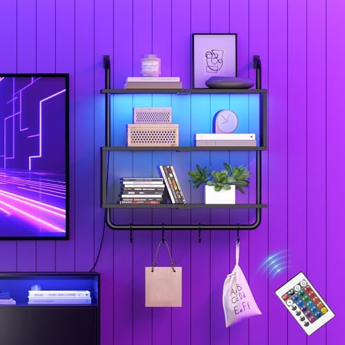 HOOBRO Floating Shelves with LED Lights 3-Tier