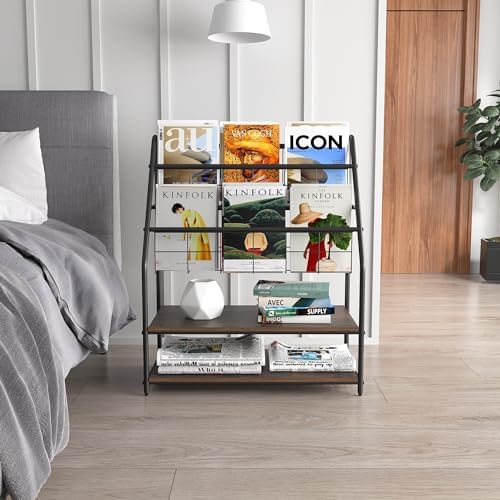 VECELO Magazine Rack Floor Standing with 2 Shelves Grey