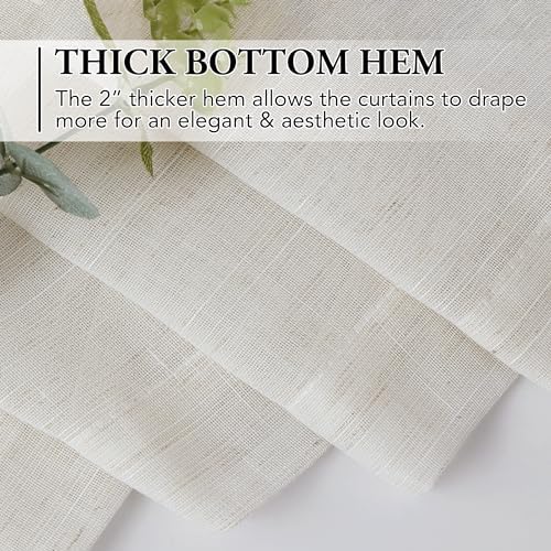 Beauoop Linen Blended Semi Sheer Curtains 2 Panels Grommet Top 96 inch Long
