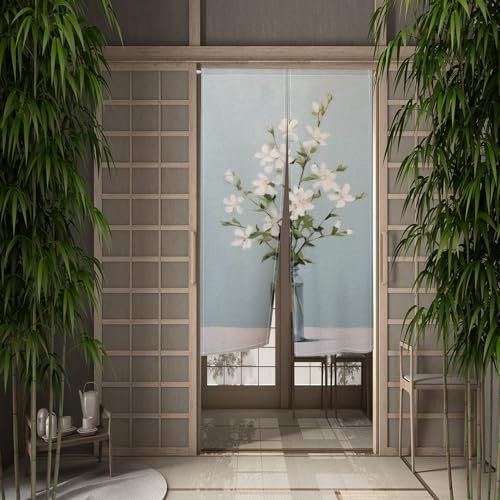 Leowefowa Japanese Noren Door Curtain Flower Pattern