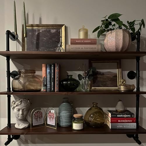 Rogmars 48 Inch 3 Tier Pipe Floating Shelf Dark Brown