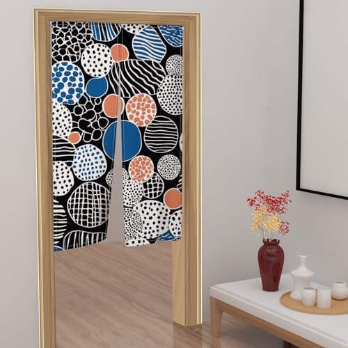 Abstract Boho Noren Curtain with Atomic Shapes Design