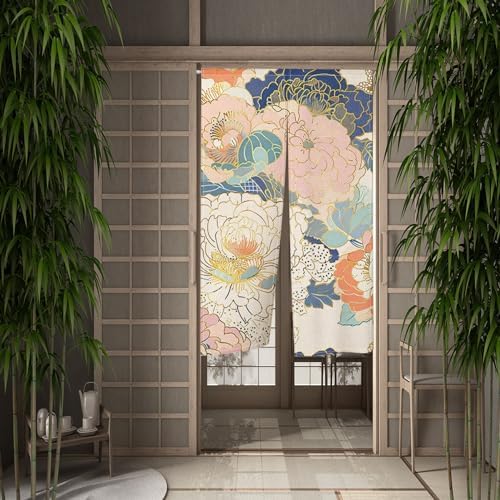 Japanese Noren Door Curtain Boho Style Floral Print Panel 335x559
