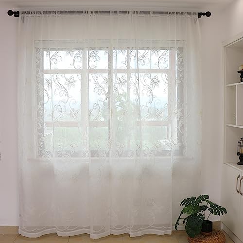 Slow Soul Set of 2 White Lotus Floral Sheer Curtains