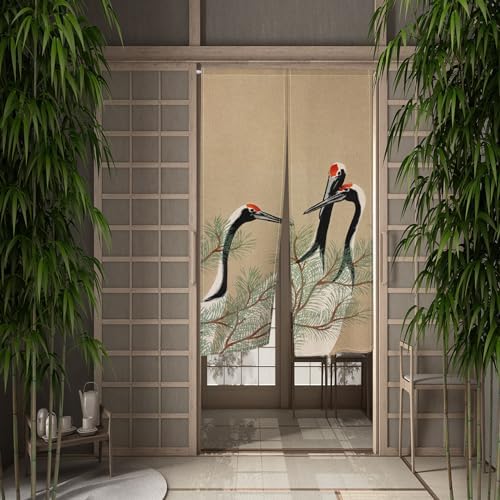 Japanese Style Crane Pine Print Door Curtain 34x60