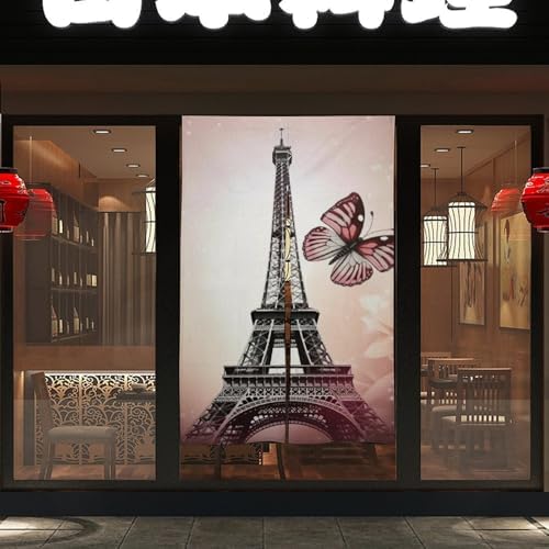 Paris and Butterfly Door Cover Curtain 57x17 Inches