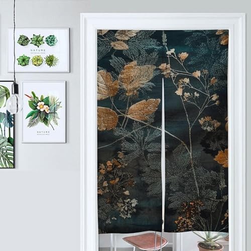 Gray Flower Printed Door Curtain for Split Doorway