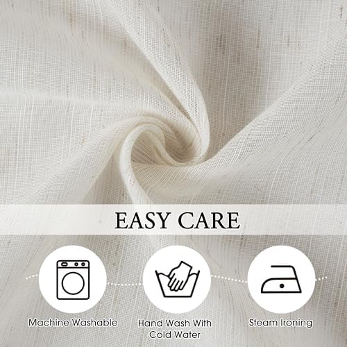 Beauoop Linen Blended Semi Sheer Curtains 2 Panels Grommet Top 96 inch Long