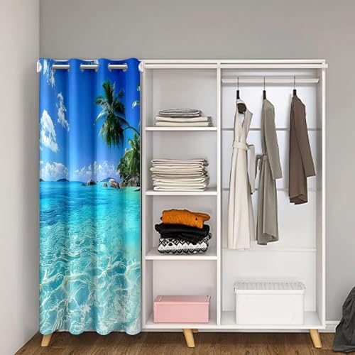 Ocean Door Curtain with Palm Leaves Print