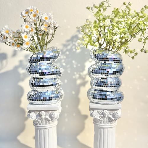 Disco Ball Spiral Vase with Silver Mirror Tiles