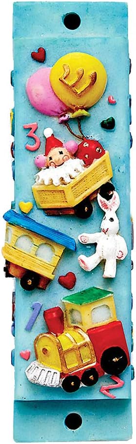 Train and Balloons Mezuzah Case Judaica Gift