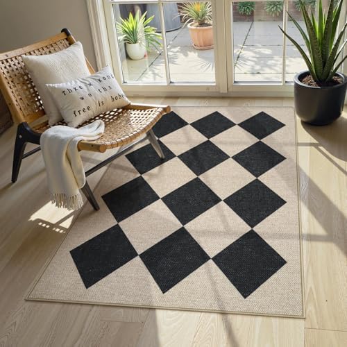 Collive Checkered Jute Entryway Rug 3x5 Non Slip