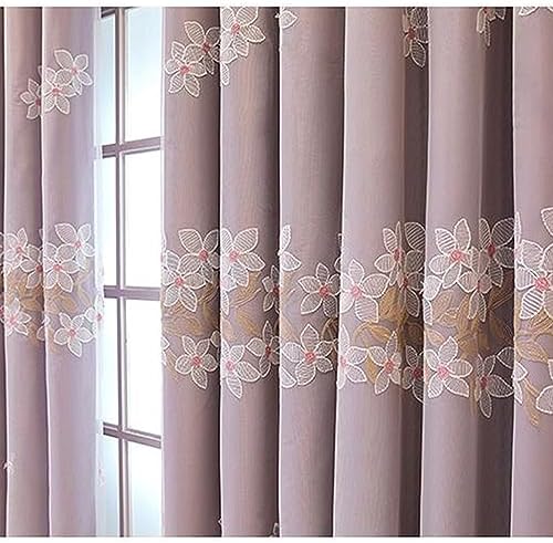 Amidoudou 1 Pair Double Layer Flower Curtains With Valance - Purple 54x84 Inch