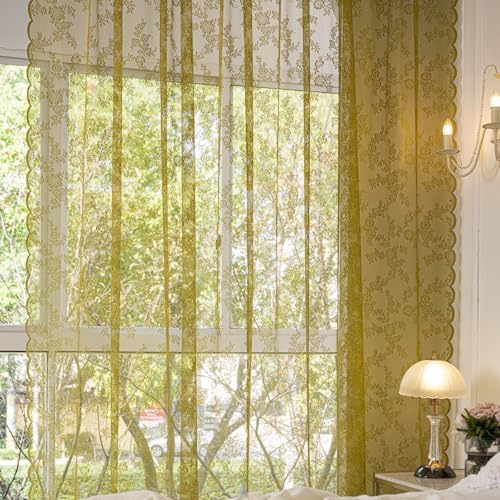 Deeprove Sage Green Sheer Lace Curtains 2 Panels Set 96 Inches Long