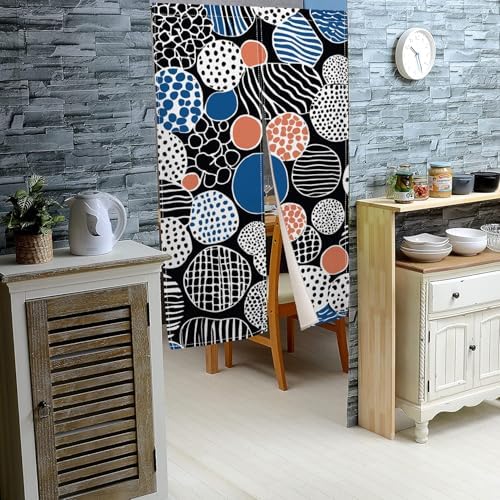 Abstract Boho Noren Curtain with Atomic Shapes Design
