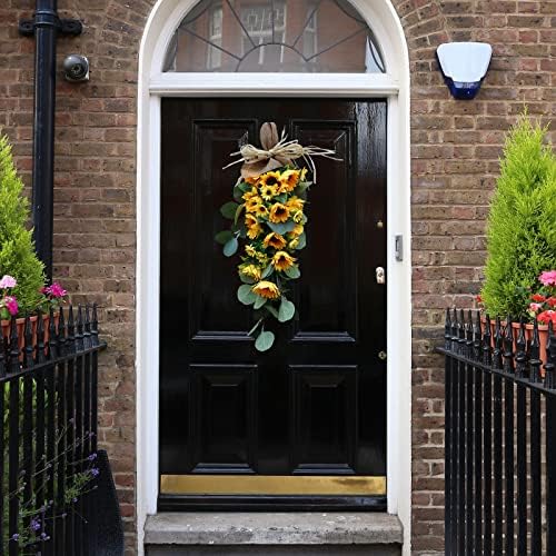 Belupai Artificial Sunflower Teardrop Swag for Front Door